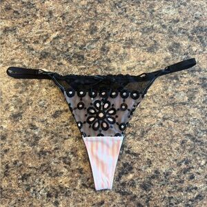 Victoria’s Secret Black Lace and Pink Striped Thong Small